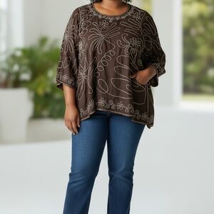 Elegant Brown Embroidered Women's Tunic for Day or Evening Wear